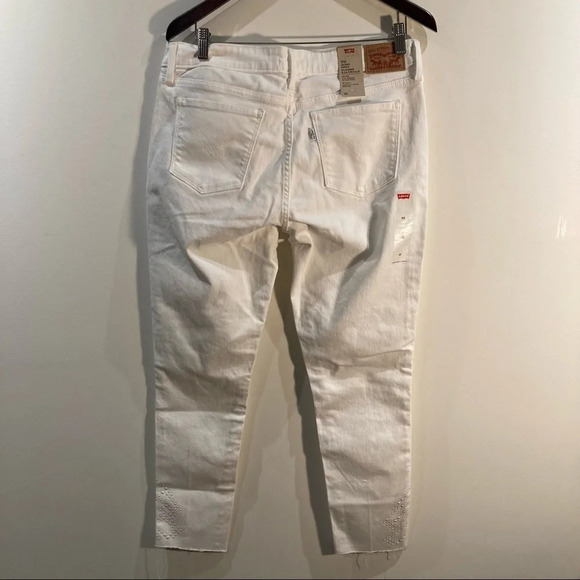 LEVI’S 711 Skinny Ankle Raw Hem w/ Embellishments at Ankle White Jeans - Picture 5 of 7